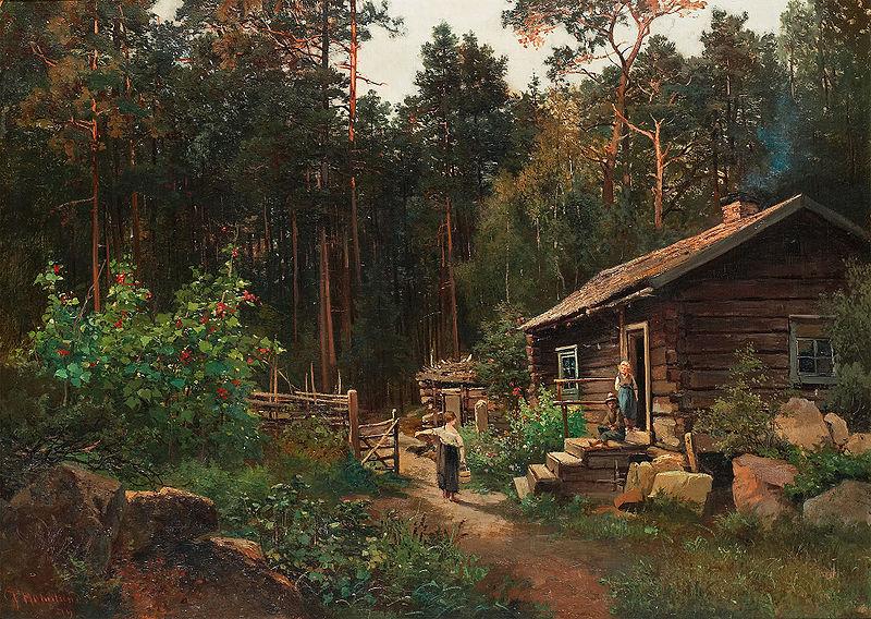 Josefina Holmlund Stuga vid skogsbryn Sweden oil painting art